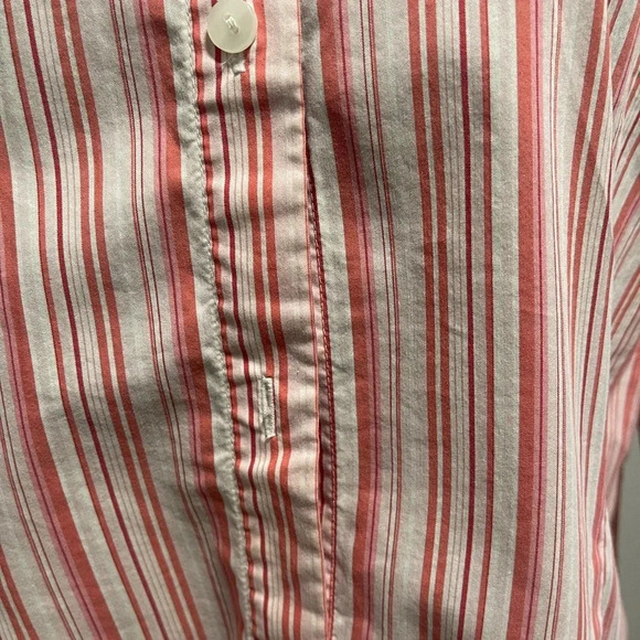 Chico's Pink Striped Button Down Quarter Sleeve Shirt Size 1 - Picture 2 of 6